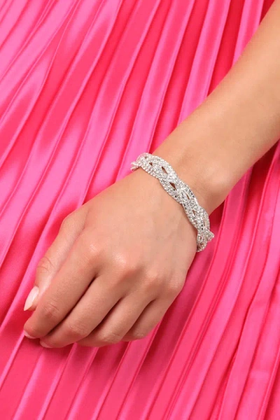 Lulus Danlie Silver Rhinestone Braided Bracelet
