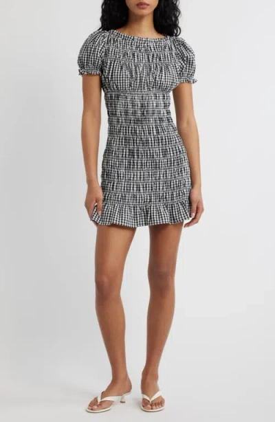 Lulus Darby Cap Sleeve Gingham Minidress In Black