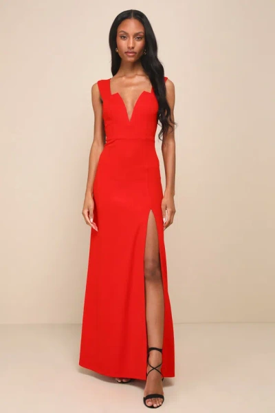 Lulus Daring Elegance Red Sleeveless Mermaid Maxi Dress