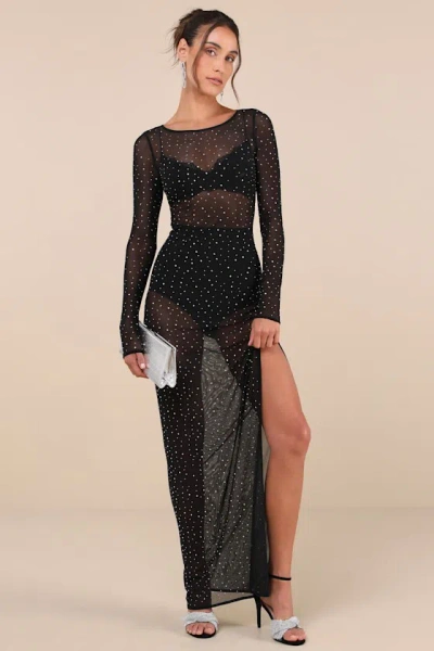 Lulus Daring Sparkle Black Sheer Mesh Rhinestone Maxi Dress