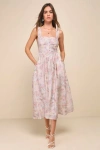 Lulus Darling Adoration Blush Pink Floral Midi Dress With Pockets In Blush Pink