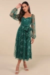 Lulus Darling Charisma Emerald Mesh Embroidered Midi Dress In Green