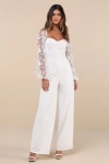 Lulus Darling Charisma White Mesh Embroidered Jumpsuit In White