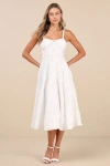 Lulus Darling Confidence Ivory Rosette Bustier Lace-up Midi Dress