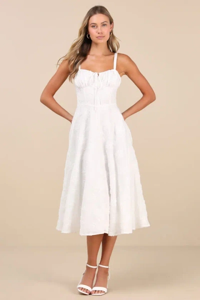 Lulus Darling Confidence Ivory Rosette Bustier Lace-up Midi Dress