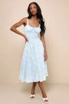 Lulus Darling Confidence Light Blue Rosette Bustier Lace-up Midi Dress In Light Blue