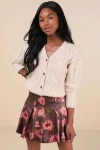 Lulus Darling Curation Dark Mauve Floral Bubble-hem Mini Skirt In Mauve