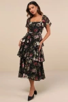 Lulus Darling Endeavor Black Velvet Burnout Tiered Midi Dress In Black