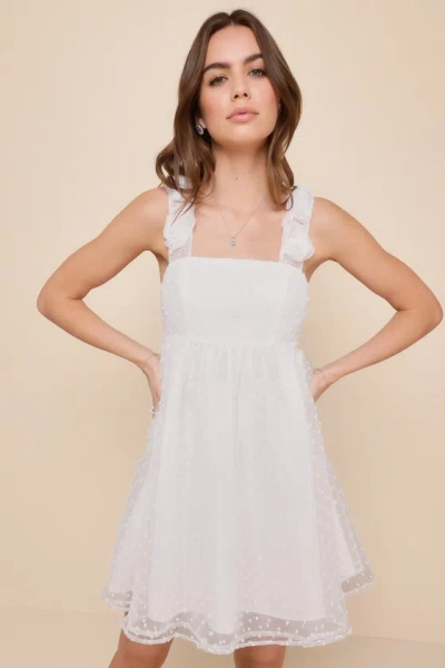 Lulus Darling Existence White Swiss Dot Rosette Sleeveless Mini Dress