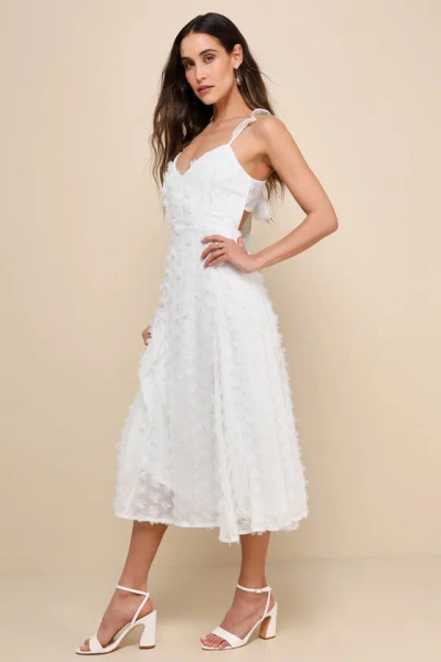Lulus Darling Flirtation White 3d Floral Applique Tie-back Midi Dress