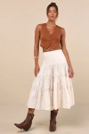 Lulus Darling Flourish Cream Tiered High-rise Midi Skirt In White