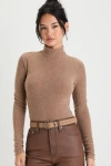 Lulus Darling Inclination Brown Pointelle Long Sleeve Bodysuit In Brown