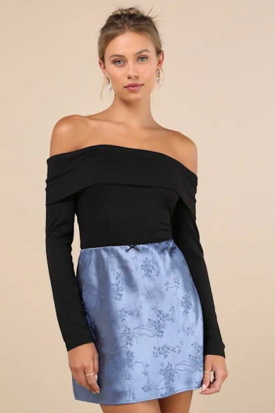 Lulus Darling Moves Blue Satin Jacquard Mini Skirt