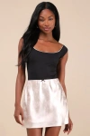Lulus Darling Moves Champagne Satin Jacquard Mini Skirt In Champagne