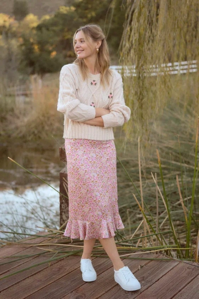 Lulus Darling Perception Pink Floral Print Ruffled Midi Skirt
