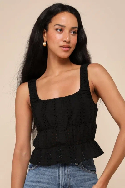 Lulus Darling Perspective Black Eyelet Embroidered Sleeveless Top