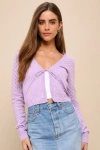 LULUS DARLING PICK LAVENDER POINTELLE KNIT CROPPED CARDIGAN SWEATER