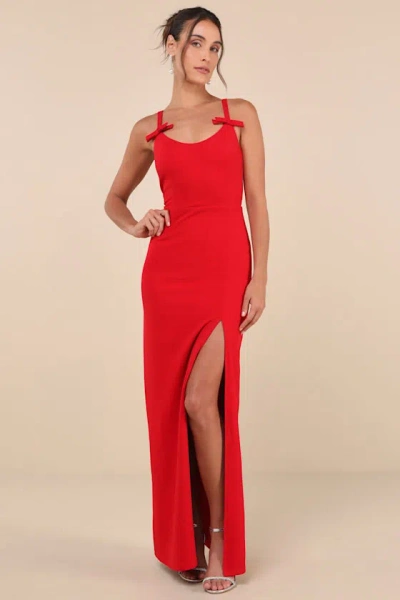 Lulus Darling Radiance Red Sleeveless Bow Backless Maxi Dress