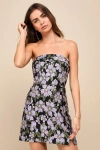 Lulus Darling Sensation Black Floral Jacquard Strapless Mini Dress In Black