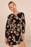 Lulus Darling Simplicity Black Floral Linen Cutout Mini Dress In Black