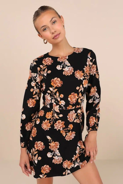 Lulus Darling Simplicity Black Floral Linen Cutout Mini Dress