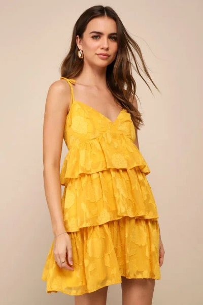 Lulus Darling Summer Yellow Burnout Floral Tie-strap Mini Dress