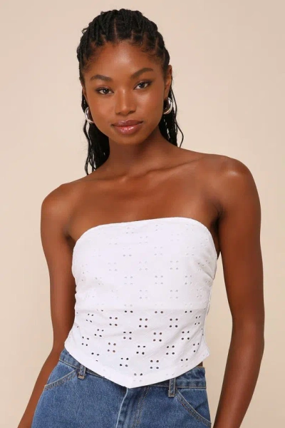 Lulus Darling Sunshine Ivory Eyelet Strapless Handkerchief Crop Top