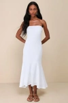 Lulus Darling Ways White Textured Strapless Midi Dress In White