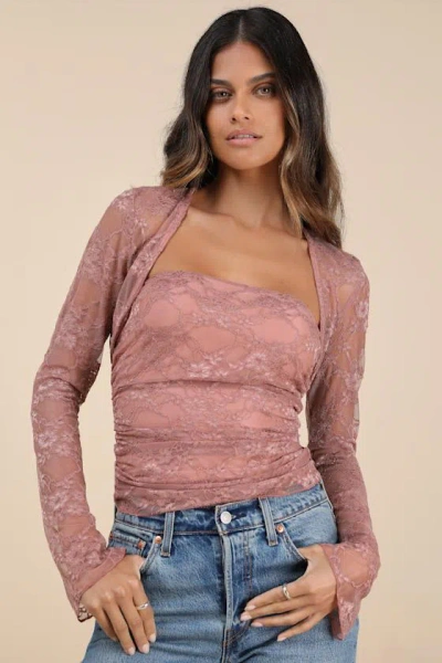Lulus Davinia Dark Mauve Lace Tube Top And Shrug Set