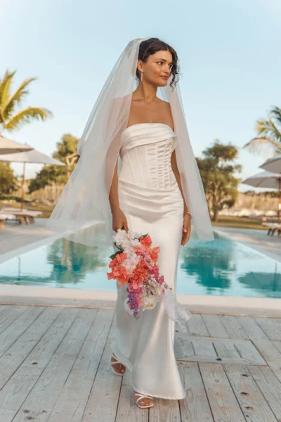 Lulus Dawn White Satin Strapless Column Maxi Dress