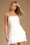 Lulus Days With You White Floral Burnout Ruffled Mini Dress In White