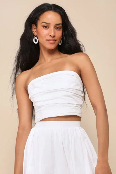 Lulus Daytime Perfection White Cotton Pleated Cropped Sleeveless Top