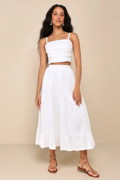 Lulus Daytime Perfection White Cotton Tiered Midi Skirt