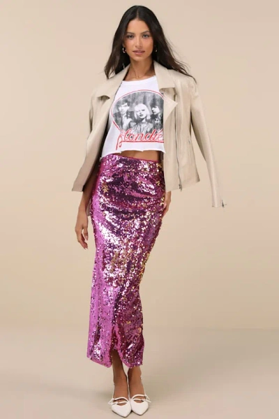 Lulus Dazzling Appearance Pink Sequin High Rise Midi Skirt