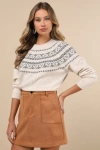 Lulus Dazzling Coziness Cream Marled Rhinestone Pearl Sweater In White