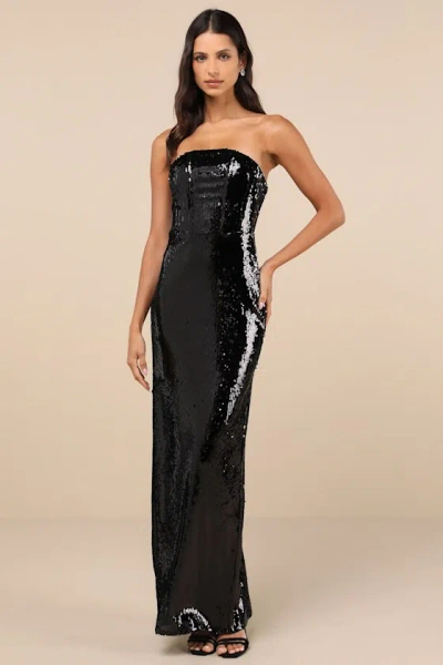 Lulus Dazzling Extravagance Black Sequin Strapless Bustier Maxi Dress