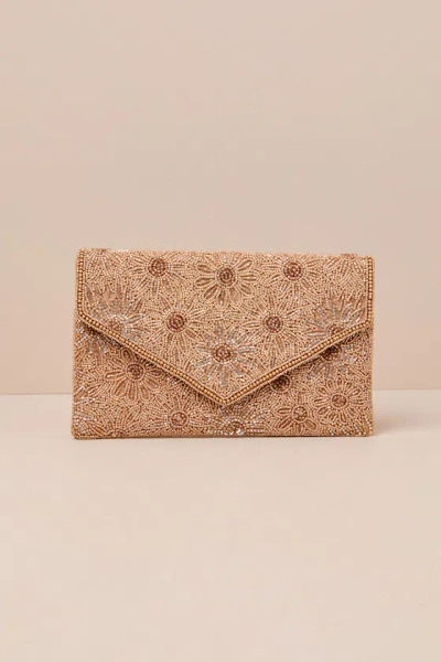 Lulus Dazzling Favorite Gold Beaded Floral Clutch