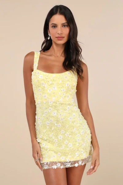 Lulus Dazzling Forever Yellow Sequin Beaded Bodycon Mini Dress