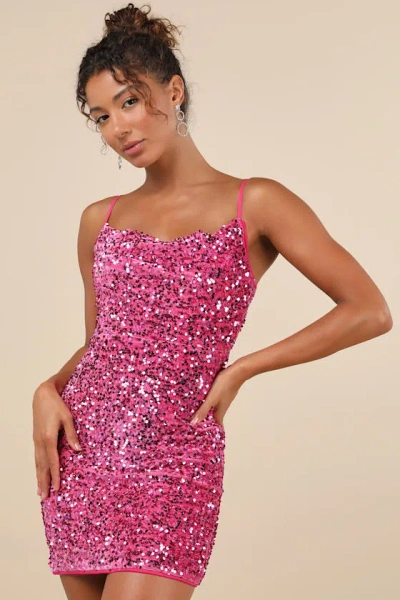 Lulus Dazzling Vibe Magenta Pink Velvet Sequin Mini Bodycon Dress