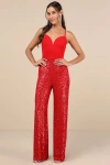 Lulus Dazzling Vision Red Sequin Sleeveless Wide-leg Jumpsuit In Red