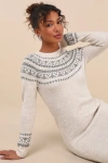 Lulus Dazzling Warmth Cream Marled Rhinestone Pearl Sweater Dress In Beige