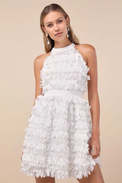 Lulus Dearly Adored White Applique Halter Sleeveless Mini Dress