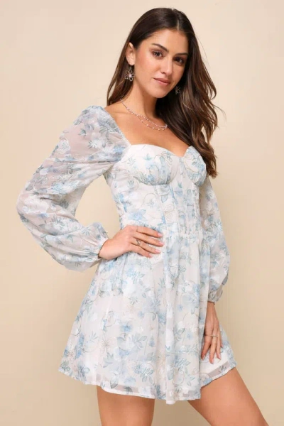 Lulus Decadent Charisma Ivory Floral Embroidered Bustier Mini Dress