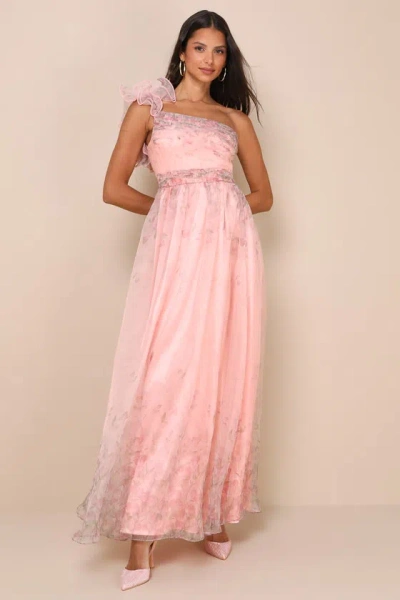 Lulus Decadent Dreamer Pink Floral Backless One-shoulder Maxi Dress