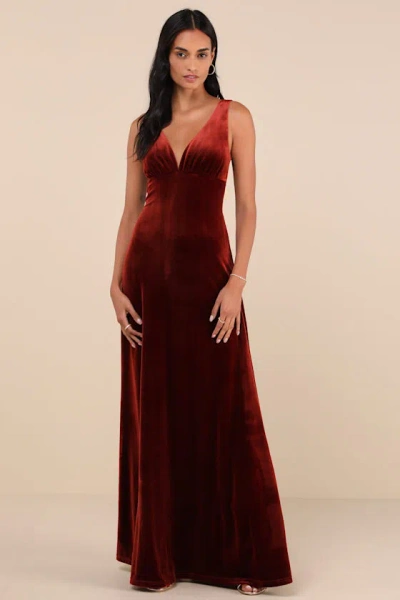 Lulus Decadent Evening Rust Orange Velvet Sleeveless Maxi Dress