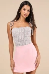 Lulus Decidedly Flirtatious Pink Tweed Tie-strap Bodysuit In Pink