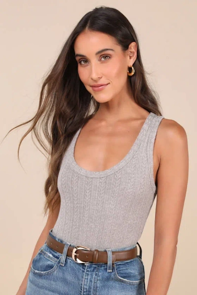 Lulus Decidedly Ideal Grey Pointelle Knit Sleeveless Bodysuit