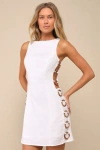 Lulus Decidedly Summery Ivory Cutout Sleeveless O-ring Mini Dress In Ivory