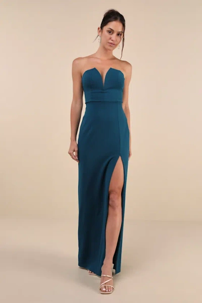 Lulus Dedicated To Glamour Teal Blue Strapless Maxi Dress