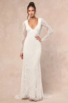 Lulus Deedra White Sequin Beaded Backless Maxi Dress In White